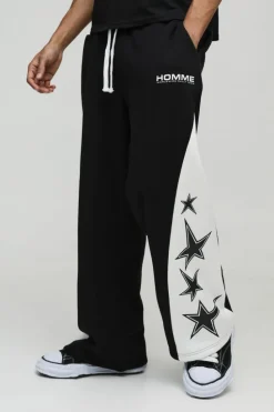 Best boohooMAN Wide Leg High Gusset Star Jogger black