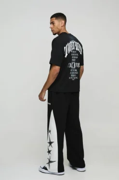 Best boohooMAN Wide Leg High Gusset Star Jogger black
