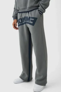 Cheap boohooMAN Wide Leg Homme Graphic Stripe Gusset Joggers grey