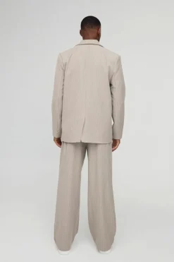 Outlet boohooMAN Wide Leg Pinstripe Fixed Waist Trouser stone