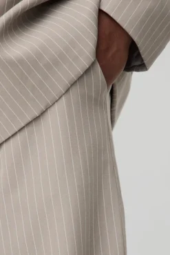Outlet boohooMAN Wide Leg Pinstripe Fixed Waist Trouser stone