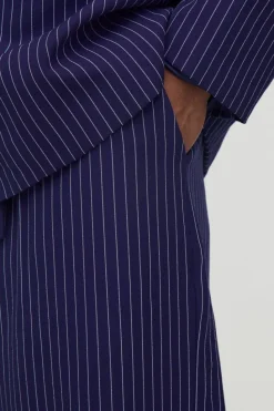 Best Sale boohooMAN Wide Leg Pinstripe Fixed Waist Trouser navy