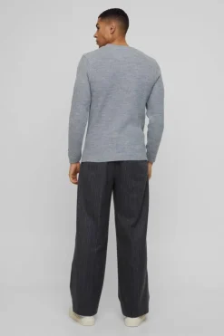 Cheap boohooMAN Wide Leg Pinstripe Wool-Look Tailored Trousers charcoal