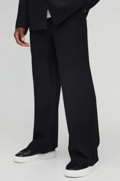Best Sale boohooMAN Wide Leg Pleated Fixed Waist Trouser black