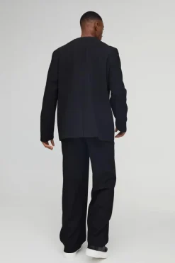 Best Sale boohooMAN Wide Leg Pleated Fixed Waist Trouser black