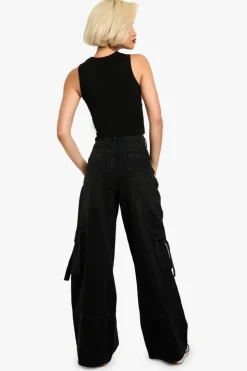 Cheap boohoo Wide Leg Pocket Detail Jean washed black