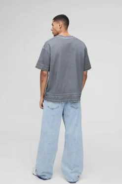 New boohooMAN Wide Leg Skater All Over Ripped Distressed Jeans light blue