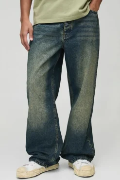 Store boohooMAN Wide Leg Stacked ed Jeans antique wash