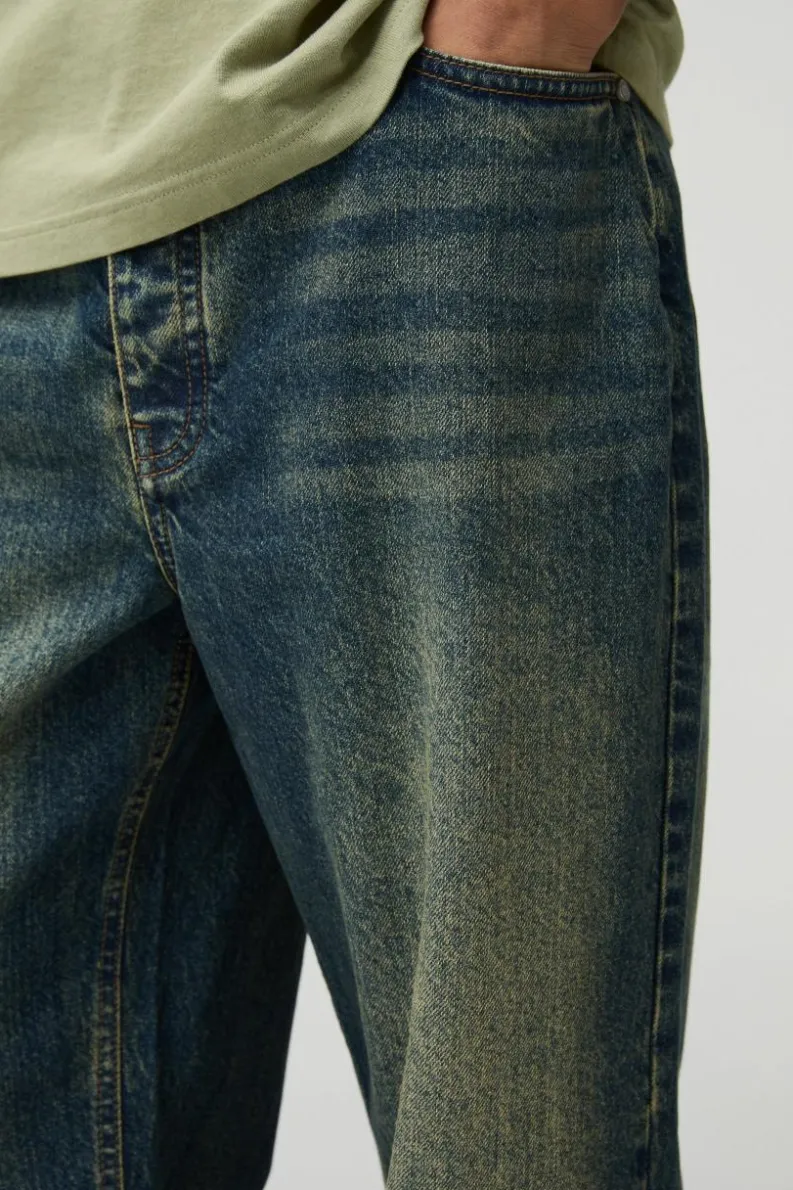 Store boohooMAN Wide Leg Stacked ed Jeans antique wash