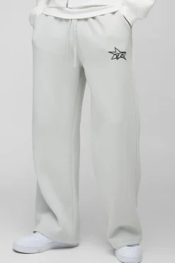 Sale boohooMAN Wide Leg Star Printed Jogger light grey