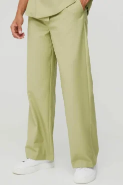 Online boohooMAN Wide Leg Tailored Trousers olive