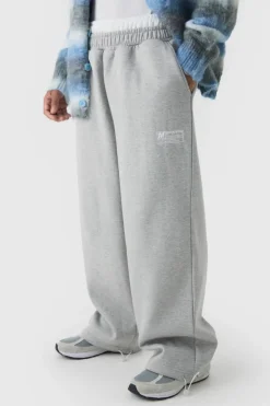 Clearance boohooMAN Wide Leg Tie Cuff Double Waistband Joggers grey marl
