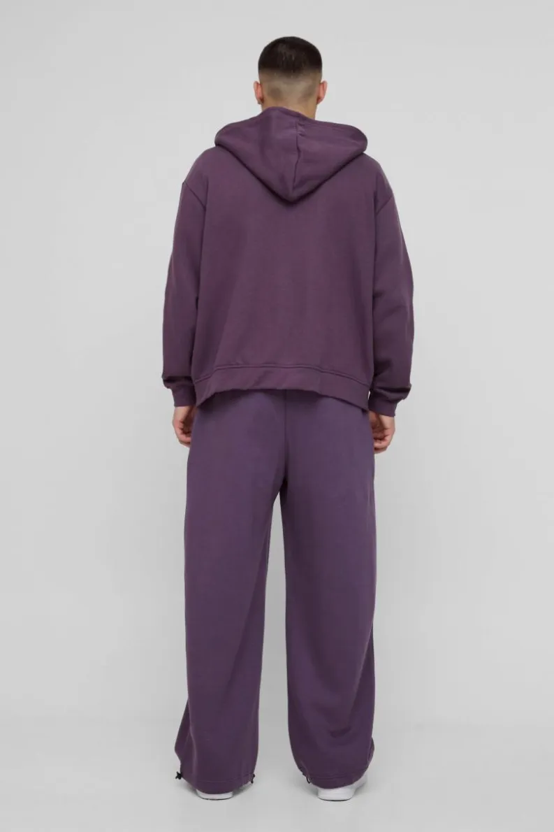 Outlet boohooMAN Wide Leg Tie Cuff Double Waistband Joggers purple