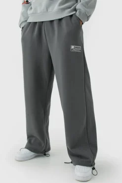 Cheap boohooMAN Wide Leg Tie Cuff Double Waistband Joggers charcoal