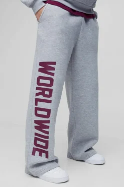 Online boohooMAN Wide Leg Worldwide Print Jogger grey marl