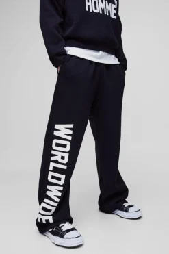 Discount boohooMAN Wide Leg Worldwide Print Jogger black