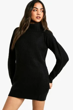 Discount boohoo Wide Rib Bardot Neckline Mini Jumper Dress black
