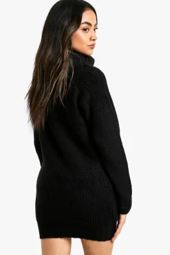 Discount boohoo Wide Rib Bardot Neckline Mini Jumper Dress black