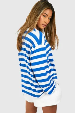Best Sale boohoo Wide Sleeve Wide Stripe T-shirt blue