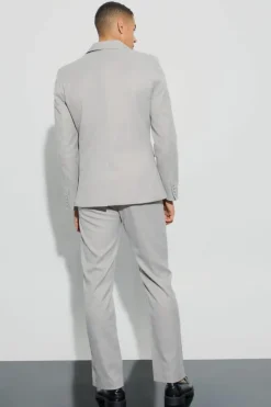 Discount boohooMAN Window Check Double Breasted Slim Fit Blazer grey
