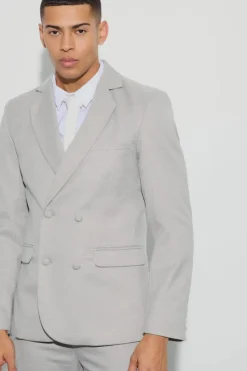 Discount boohooMAN Window Check Double Breasted Slim Fit Blazer grey
