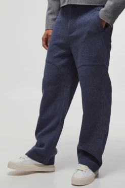 Clearance boohooMAN Wool Look Wide Leg Fixed Waist Trouser navy