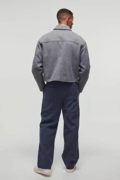 Clearance boohooMAN Wool Look Wide Leg Fixed Waist Trouser navy