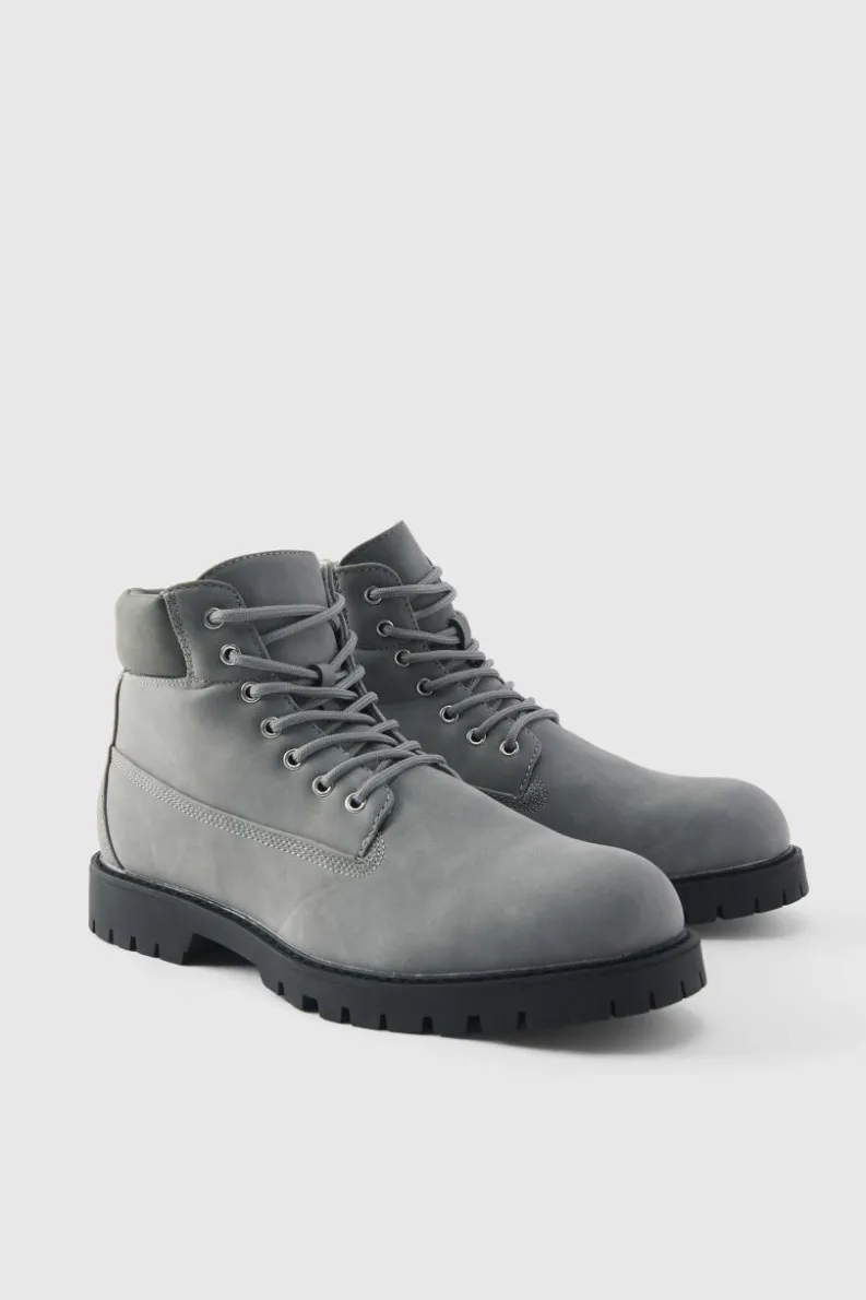 Discount boohooMAN Worker Boot grey