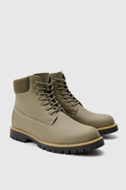 Cheap boohooMAN Worker Boots khaki