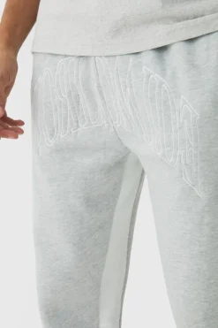 Discount boohooMAN Worldwide Embroidered Contrast Stitch Gusset Jogger grey marl