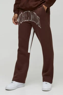Sale boohooMAN Worldwide Embroidered Contrast Stitch Gusset Jogger chocolate