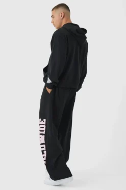 Hot boohooMAN Worldwide Raw Edge Applique Wide Leg Jogger black