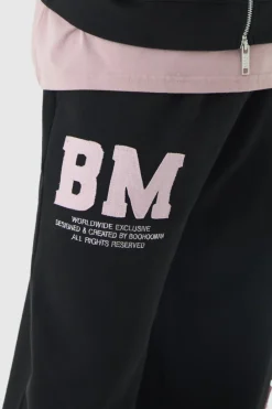 Hot boohooMAN Worldwide Raw Edge Applique Wide Leg Jogger black
