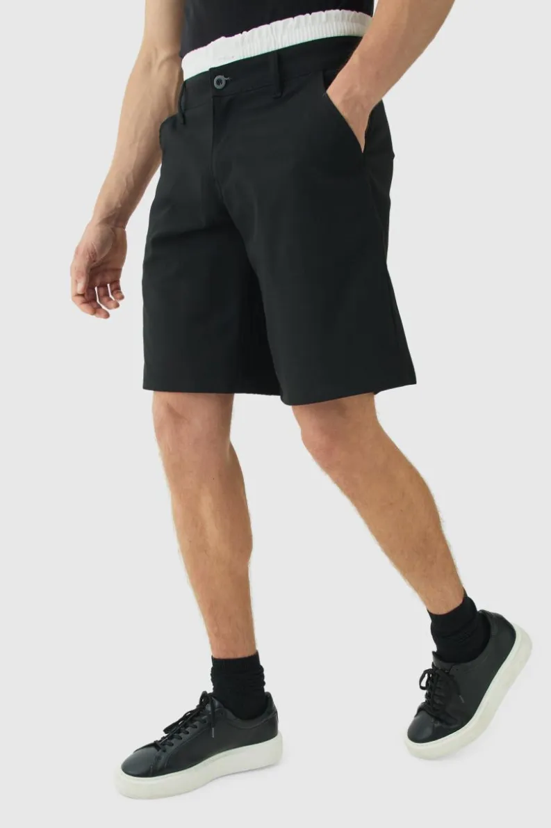 Outlet boohooMAN Woven Jort With Boxer Double Waistband black
