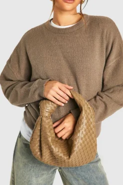 Hot boohoo Woven Knot Handle Bag khaki