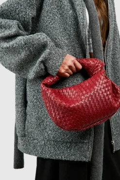 Best Sale boohoo Woven Knot Handle Grab Bag cherry