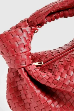 Best Sale boohoo Woven Knot Handle Grab Bag cherry
