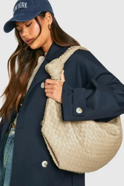 Online boohoo Woven Knot Oversized Shoulder Bag taupe