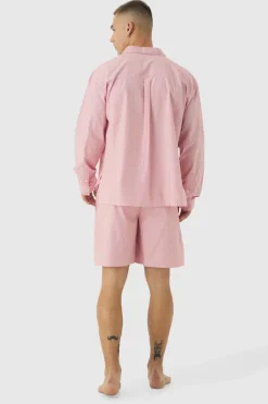 Outlet boohooMAN Woven Oversized Shirt & Short Lounge Set red