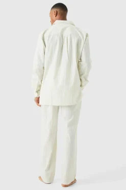 Cheap boohooMAN Woven Stripe Lounge Shirt white