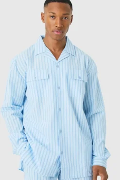 Best boohooMAN Woven Stripe Lounge Shirt blue