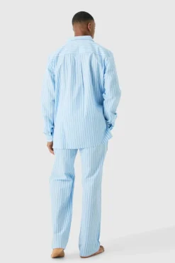 Best boohooMAN Woven Stripe Lounge Shirt blue