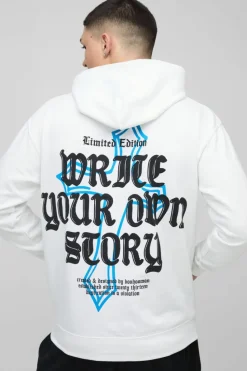 Clearance boohooMAN Write Your Own Story Cross Text Graphic Hoodie white