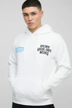 Clearance boohooMAN Write Your Own Story Cross Text Graphic Hoodie white