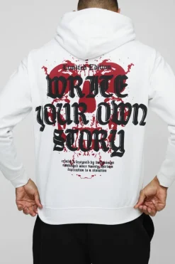 Outlet boohooMAN Write Your Own Story Heart Graphic Hoodie white