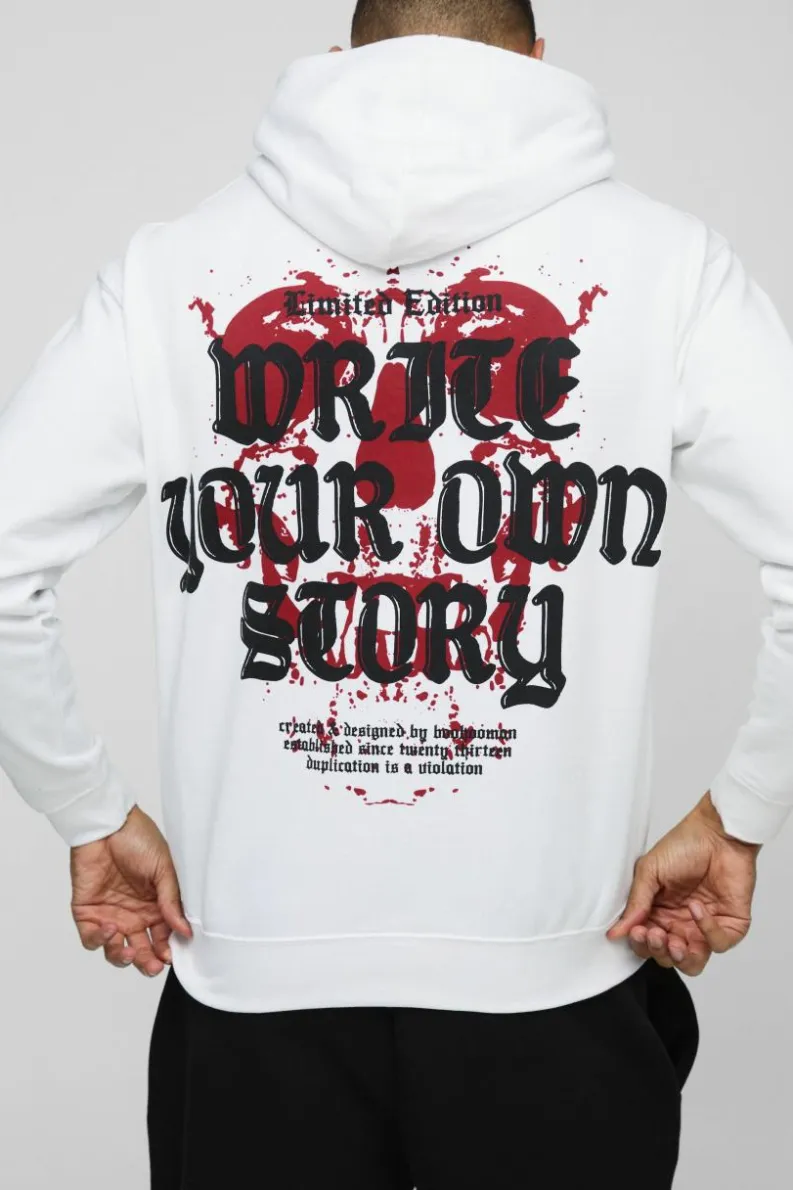 Outlet boohooMAN Write Your Own Story Heart Graphic Hoodie white
