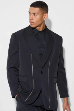 Fashion boohooMAN Zip Front Detail Blazer black