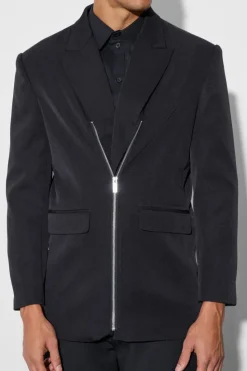 Fashion boohooMAN Zip Front Detail Blazer black