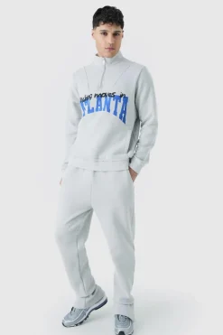 Outlet boohooMAN 1/4 Zip Funnel Neck Atlanta Sweatshirt Tracksuit light grey