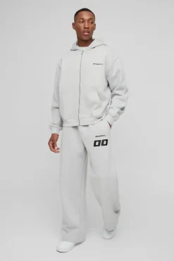 Store boohooMAN Zip Through Moto And Jogger Print Tracksuit light grey